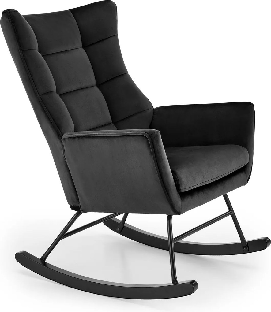Sedia a dondolo Bazalto in velluto nero – 70x90x92 cm