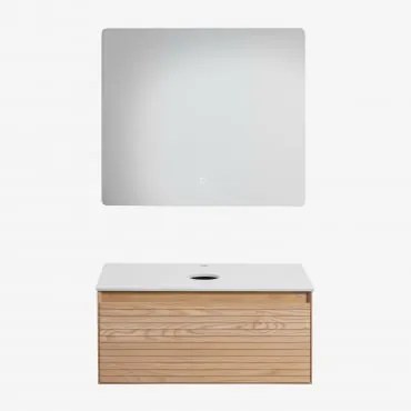 Set Di Mobili Da Bagno In Legno Di Frassino Tedrik Marrone Frassino & Senza Lavandino & Rectangular Led (80x70 Cm) Gualar & Senza Rubinetto - Sklum