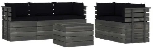 Set Divani da Giardino su Pallet 6 pz con Cuscini Massello Pino