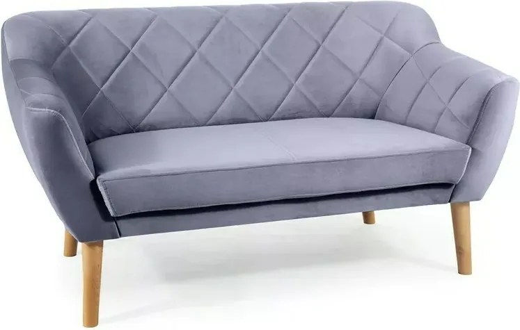 Divano Karo 2 Velvet in velluto grigio con gambe in legno naturale – 140x75x76 cm