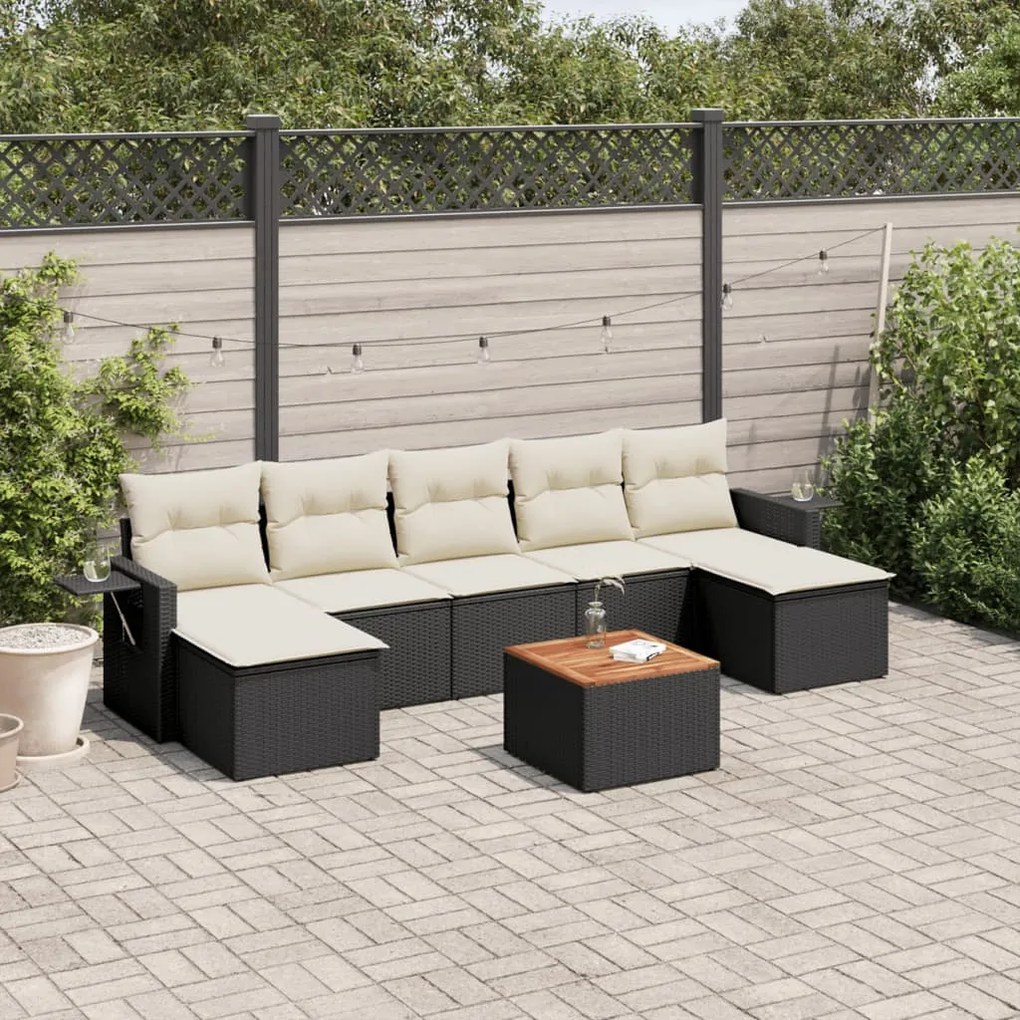 Set divani da giardino con cuscini 8 pz nero in polyrattan