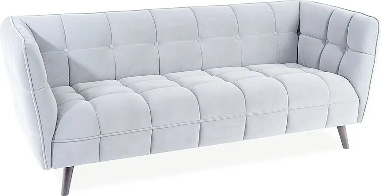 Divano Castello Velvet 3 posti in velluto grigio chiaro Bluvel 03 e struttura in legno wenge – 200x85x78 cm