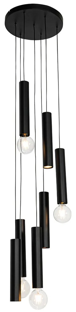 Lampada a sospensione di design nera rotonda 7 luci - Tuba