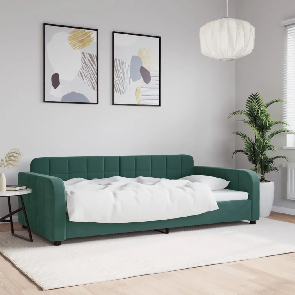 Letto Da Giorno Verde Scuro 100x200 Cm İn Velluto /