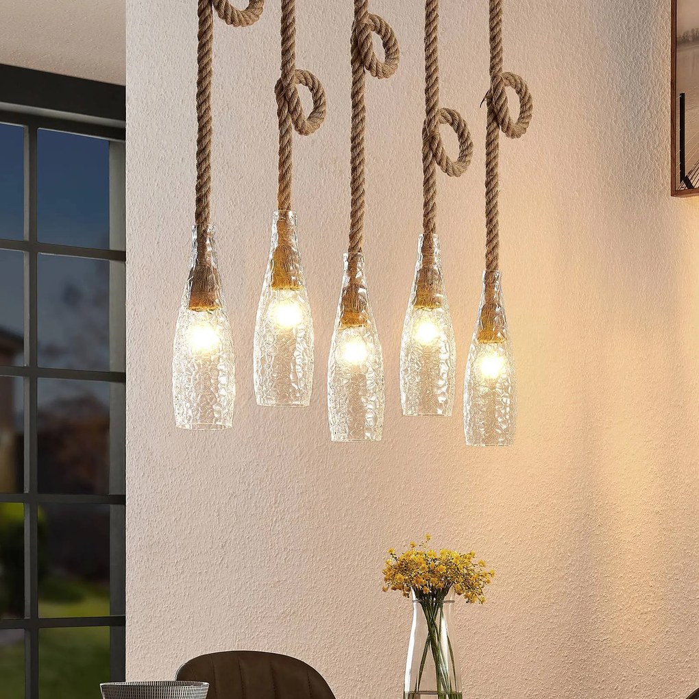 Lampada a sospensione Relia Lindby, dimmerabile, Legno chiaro, Soggiorno / Sala da pranzo, Metallo, Vintage, Lampada a sospensione