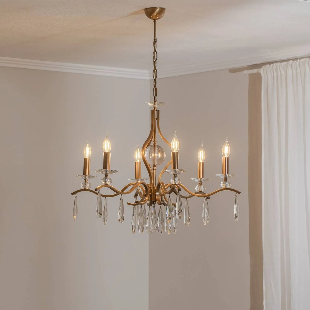 Avonni Lampadario Elizabeth Ø80cm metallo/cristallo 6flg. oro antico