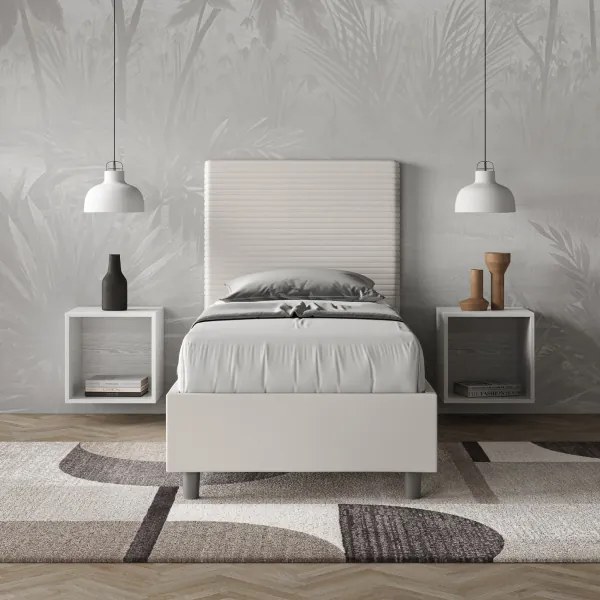 Letto con rete imbottito 80x200 similpelle bianco Focus