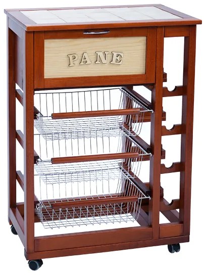 Carrello portafrutta con portapane e portabottiglie Ciliegio