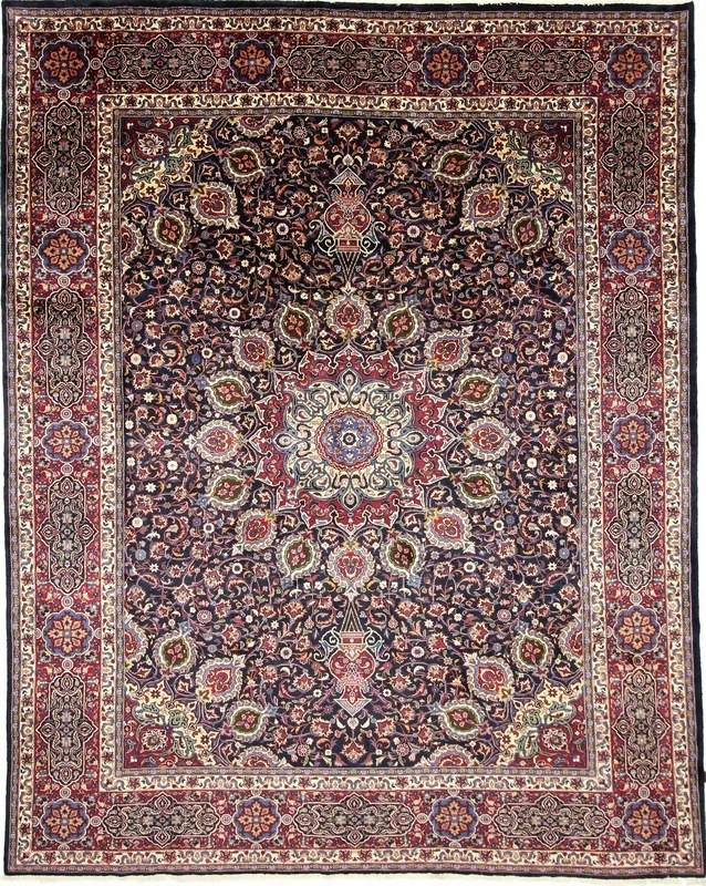 Sarouk Tappeto 410x300 Blu (Iran) Annodato A Mano
