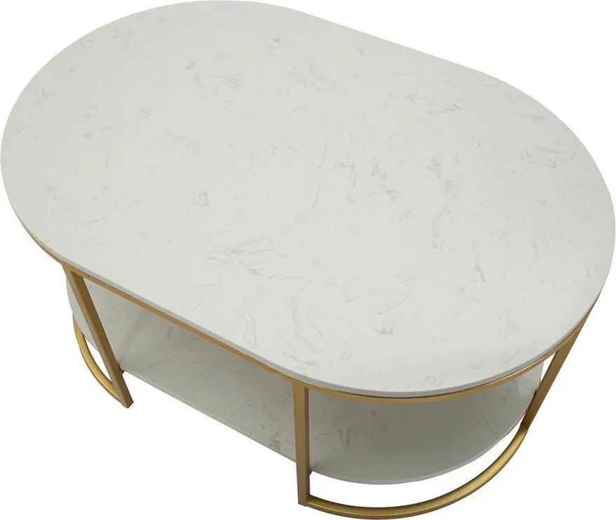 Tavolino da salotto bianco/dorato con piano in marmo 60x90 cm Izmir – Mauro Ferretti