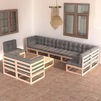 Set Divani da Giardino 10 pz con Cuscini Legno Massello di Pino 3076729