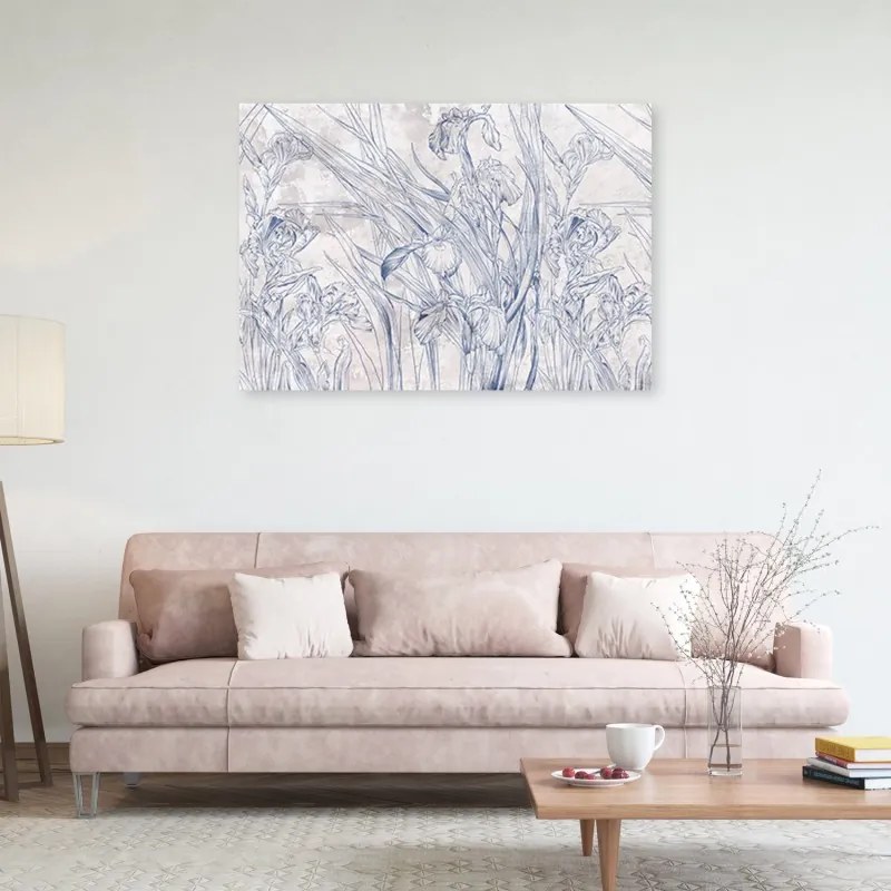 Quadro su tela, Contorni blu di fiori  Dimensioni 100x70