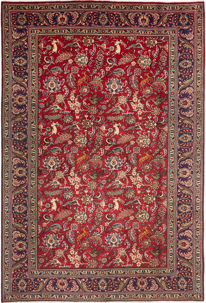 Tabriz Tappeto 200x300 Blu (Iran) Annodato A Mano