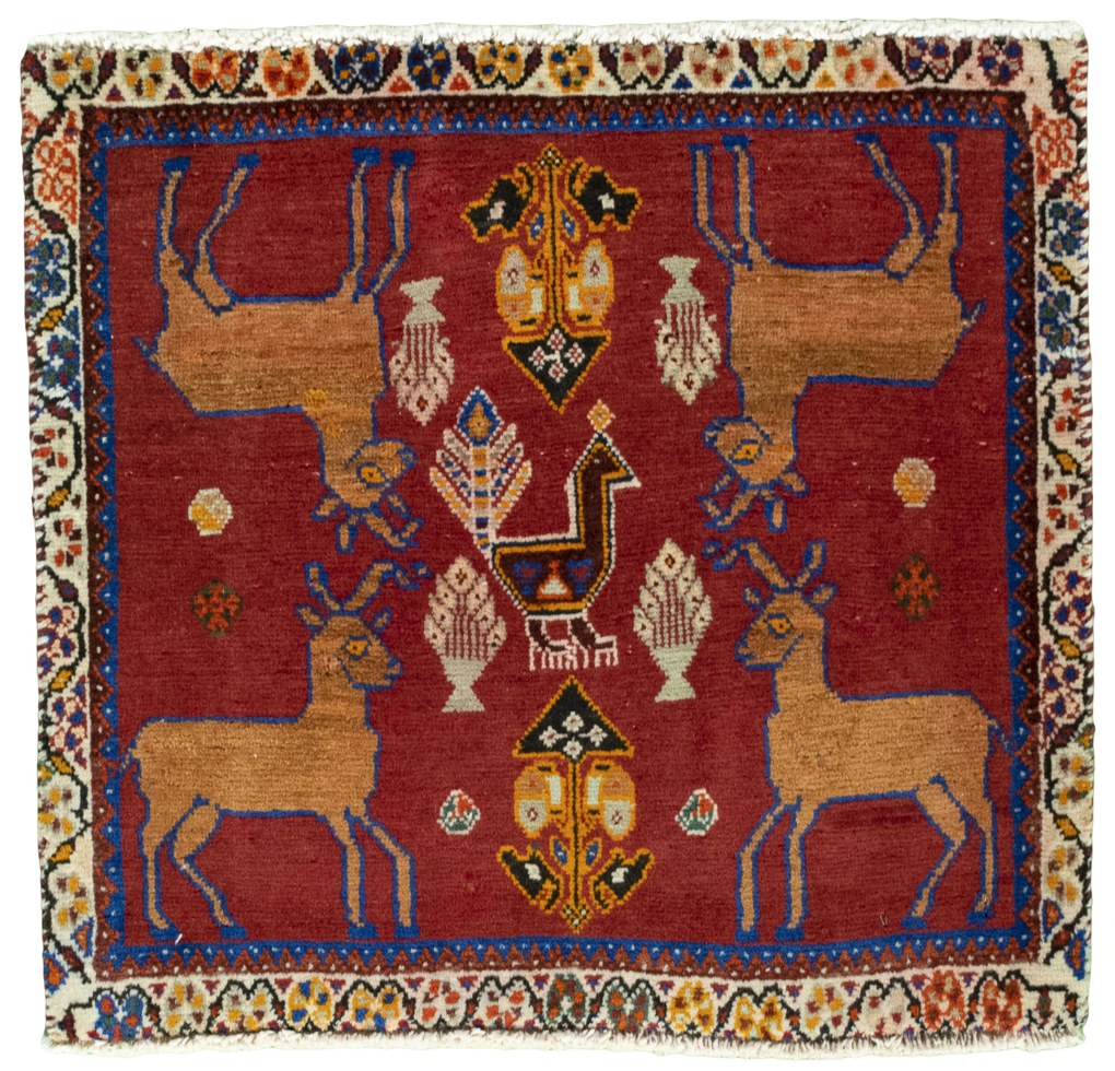 Shiraz Tappeto 60x60 Rosso (Iran) Annodato A Mano