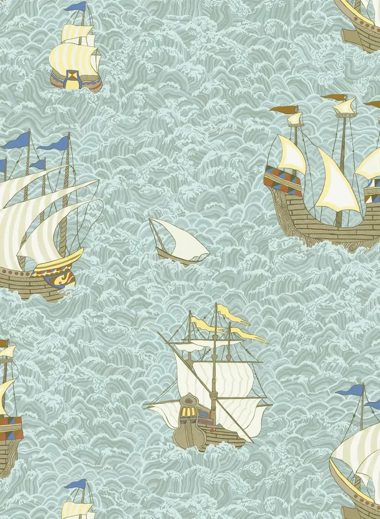 Josephine Munsey Carta da parati Ships - Light Blue