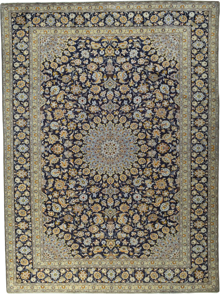Kashan Tappeto 310 x 420 Blu (Iran) Annodato A Mano