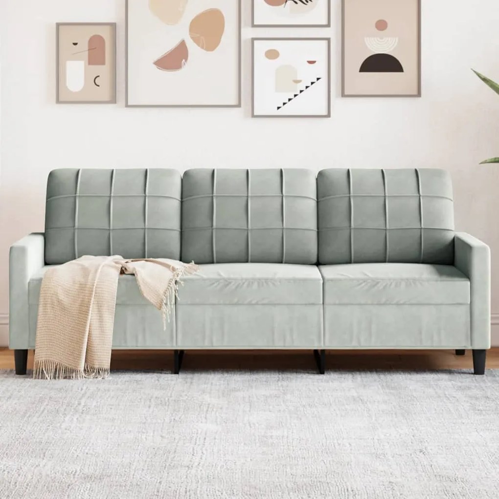 Divano A 3 Posti Grigio Chiaro 180 Cm İn Velluto /