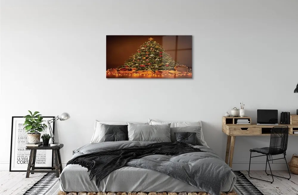 Quadro di vetro Albero di natale regali luci decorazioni 100x50 cm