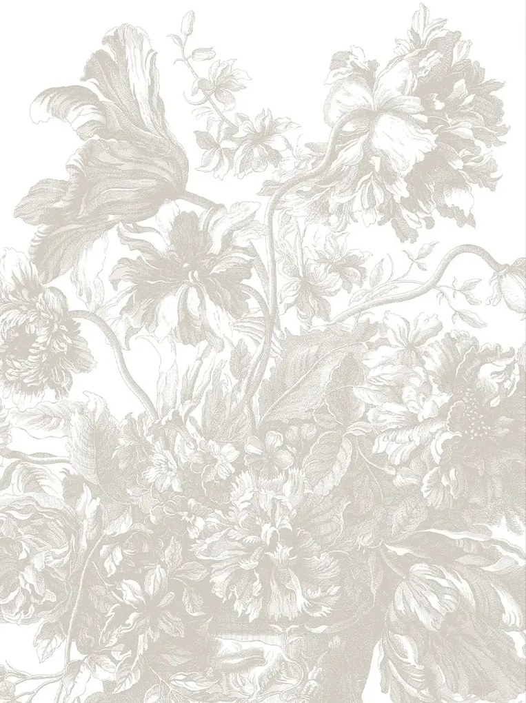 KEK Amsterdam Carta da parati panoramica Engraved Flowers Uyterlinde - Grey 195 cm