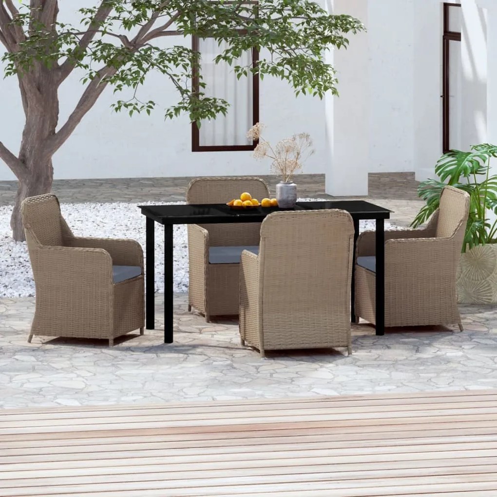 Set da pranzo per giardino 5 pz con cuscini marrone