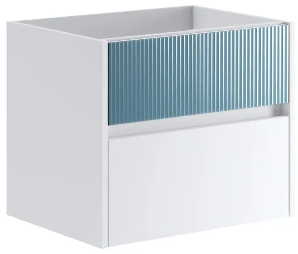 Mobile da bagno sotto lavabo Niwa bianco frontale in vetro blu pacifico laccato opaco L 59.5 x H 50 x P 45.5 cm 2 cassetti, lavabo non incluso