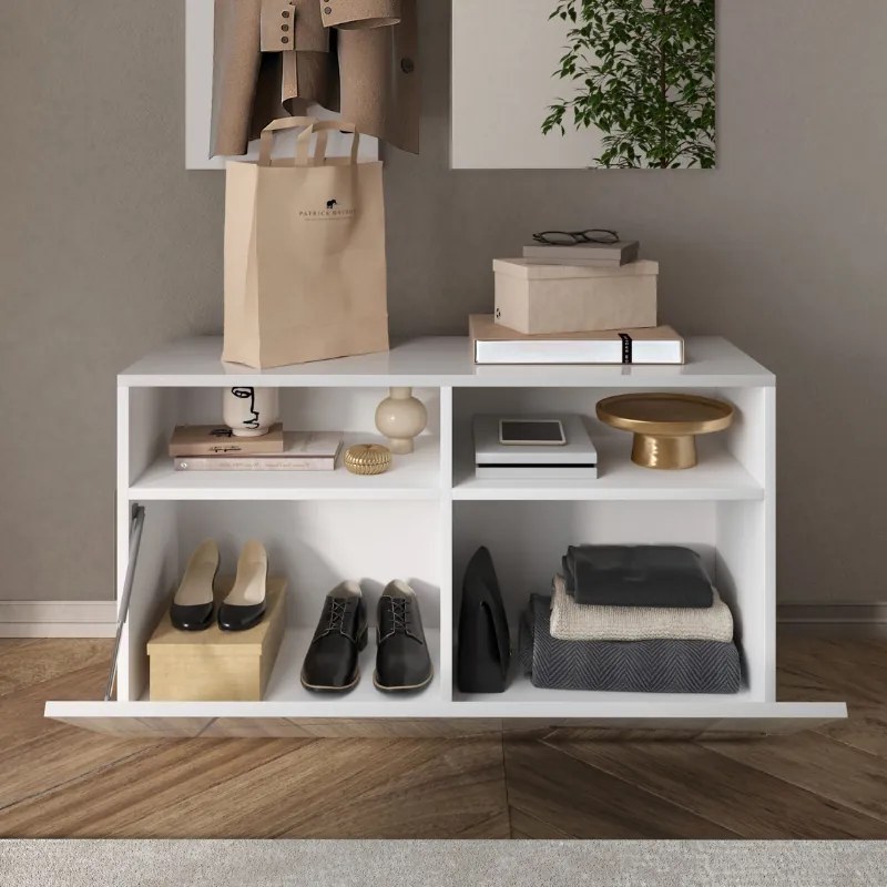 Mobile ingresso con 1 ribalta 91 x 49cm Bianco lucido/specchio - Fox