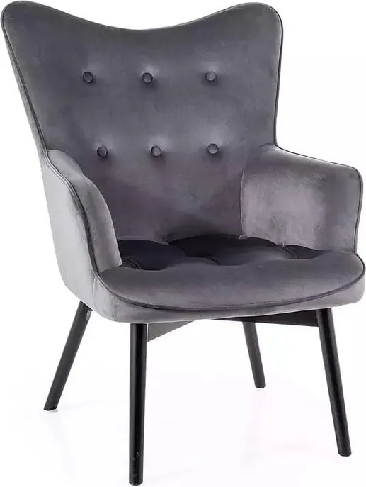 Poltrona Carmen in velluto grigio - Blu14/nero opaco