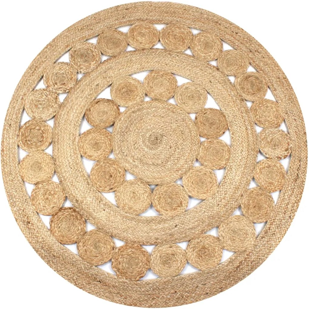 Tappeto İn Juta Con Design Intrecciato 120 Cm Rotondo /