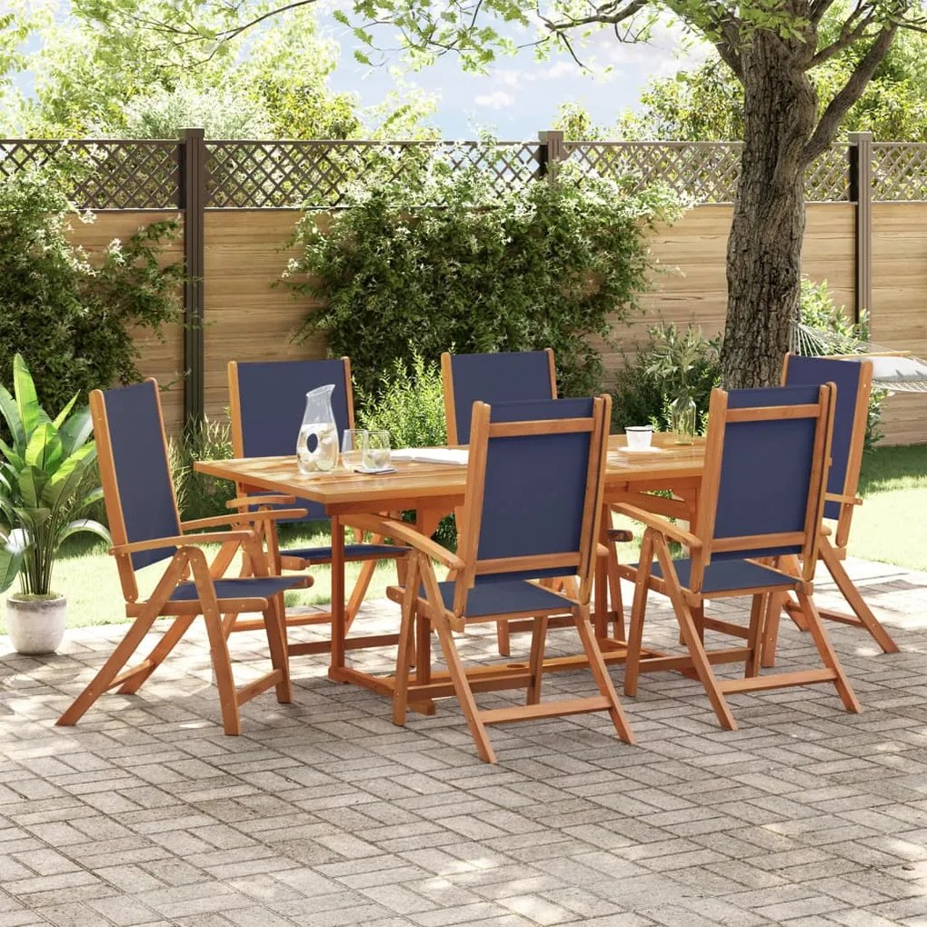 Set Pranzo Da Giardino 7pz Legno Massello Di Acacia E Textilene /