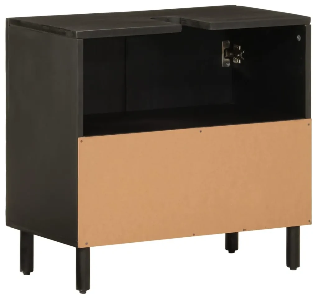 Mobile lavabo da bagno nero 62x33x58 cm legno massello di mango