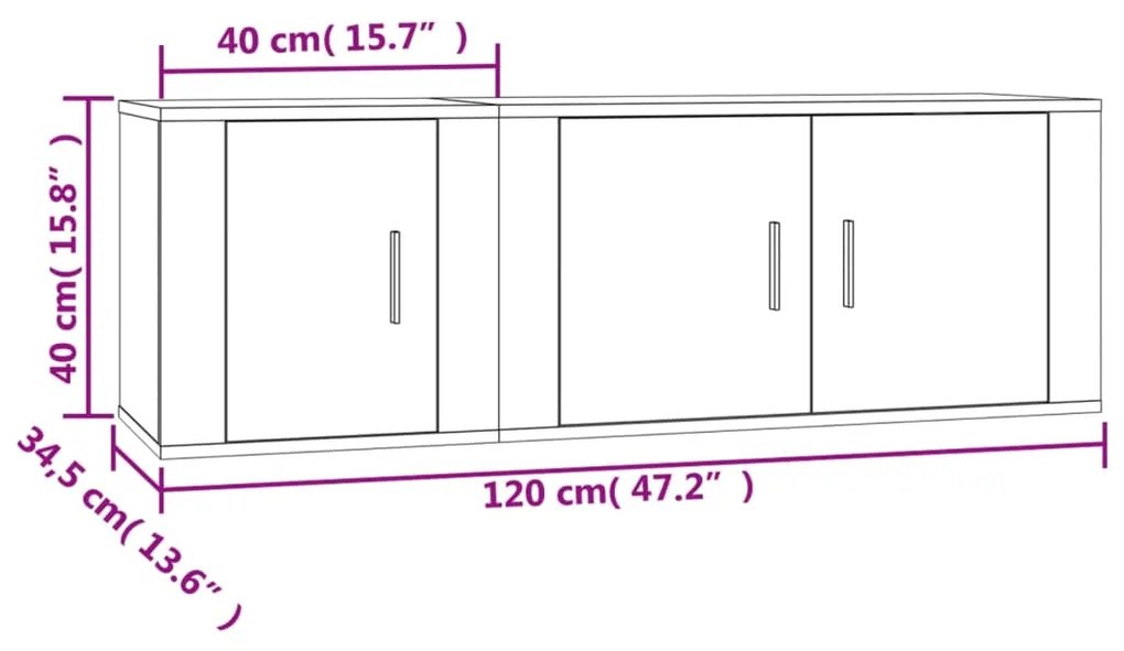 Set Mobili Porta TV 2 pz Grigio Sonoma in Legno Multistrato