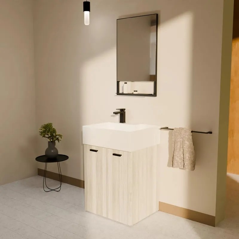 Mobile da bagno a terra sotto lavabo L 59 x H 71 x P 49 cm beige opaco, 2 ante COLAVENE Nobu