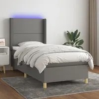 Letto a Molle Materasso e LED Grigio Scuro 90x190 cm in Tessuto 3138758