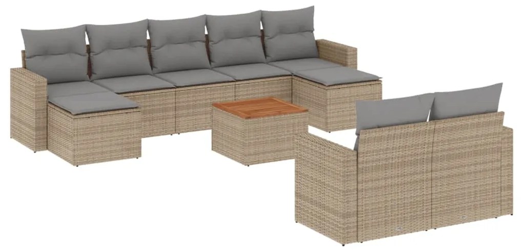 Set Divano da Giardino 10 pz con Cuscini Beige Misto Polyrattan