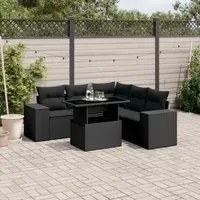 Set Divano da Giardino 6 pz con Cuscini Nero in Polyrattan 3269155