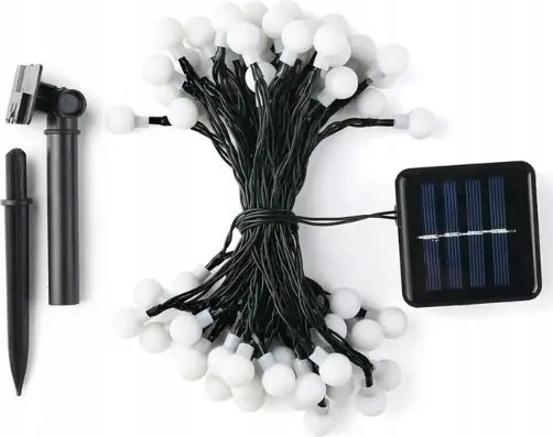 Catena decorativa solare a LED, 50 LED / 8 funzioni, 500 mAh, 9,5 m, IP67, bianco caldo
