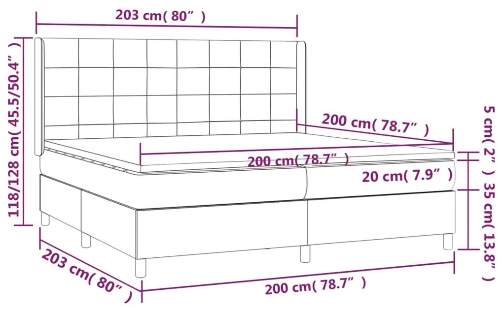 Letto a Molle Materasso e LED Grigio Chiaro 200x200 cm Tessuto