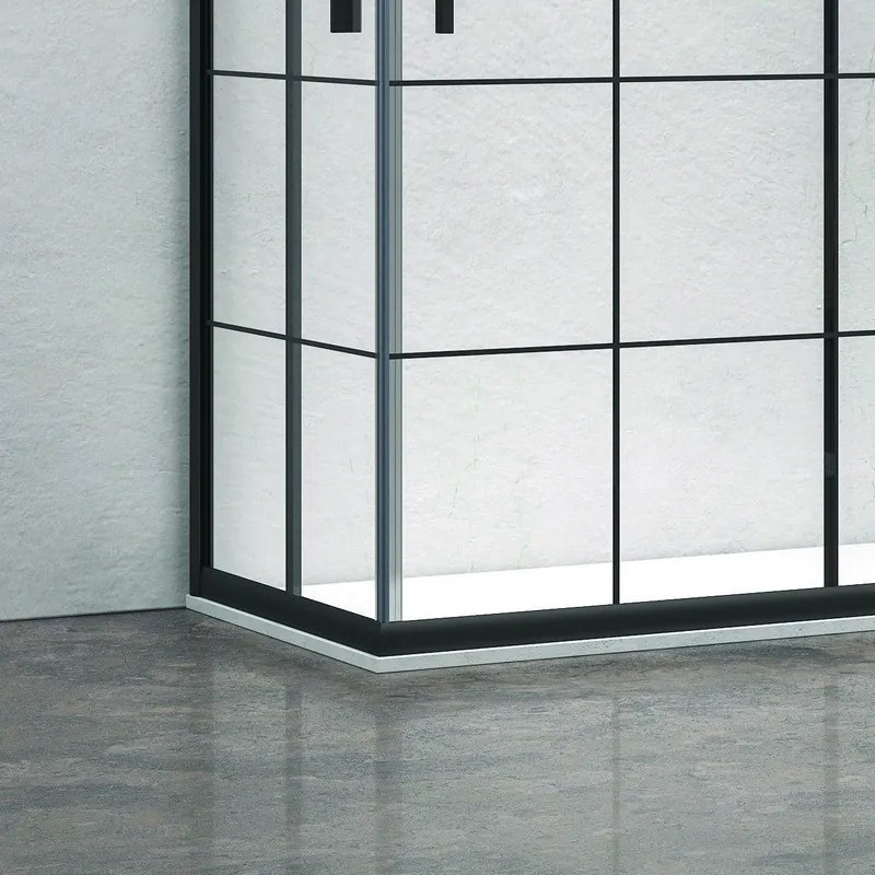 Box doccia 140x70 nero opaco con vetro a quadrati neri NICO-B1000 - KAMALU