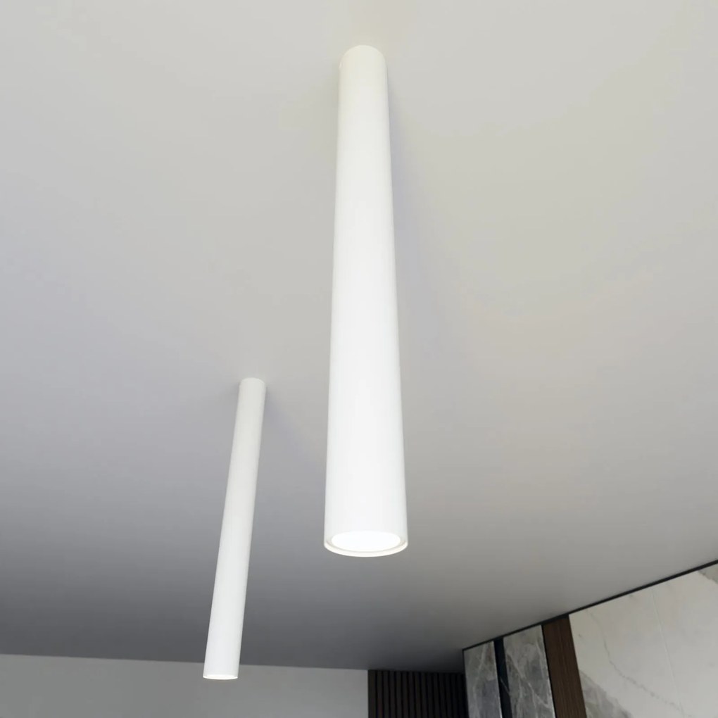 Plafoniera Moderna Faretto Tecno 1 Luce Acciaio Bianco 60 Cm