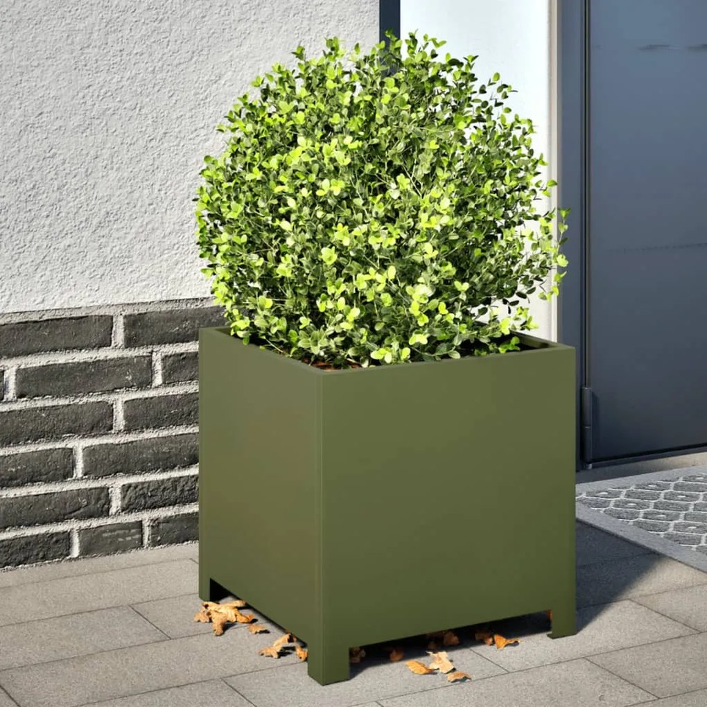 Fioriere Da Giardino 2 Pz Verde Oliva 40x40x40 Cm İn Acciaio /