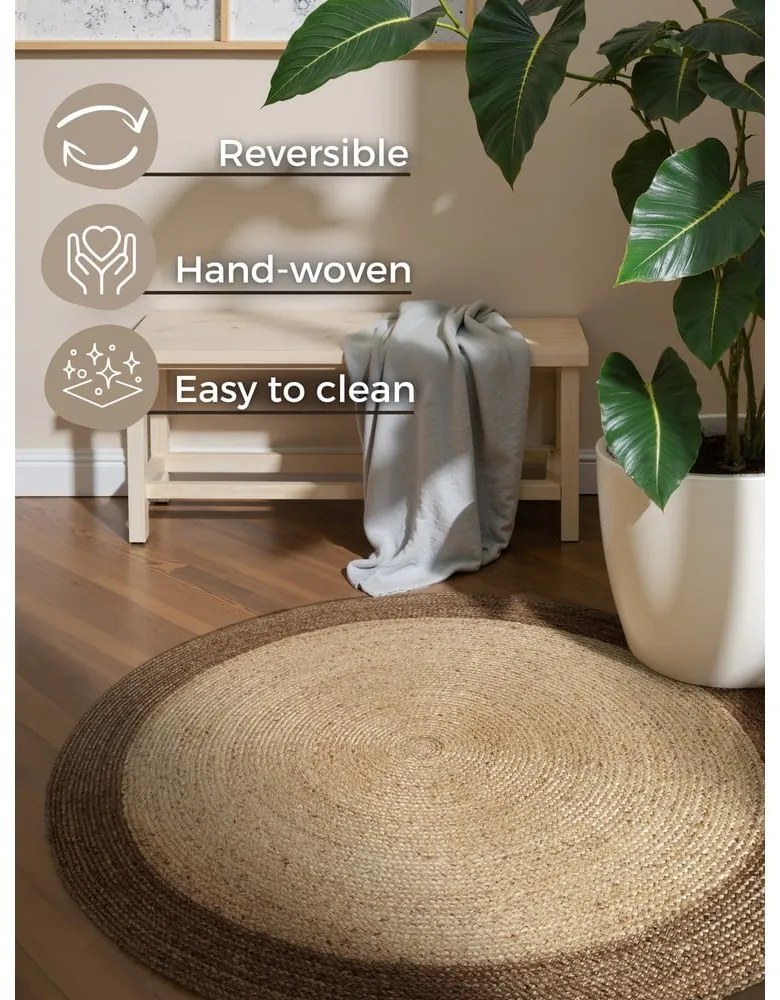 Tappeto rotondo greige in iuta reversibile e tessuto a mano ø 240 cm Jutta Greige – Hanse Home