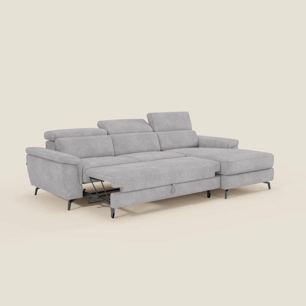 Estro Divano estraibile con chaise-longue e poggiatesta reclinabili in tessuto impermeabile T14 grigio chiaro