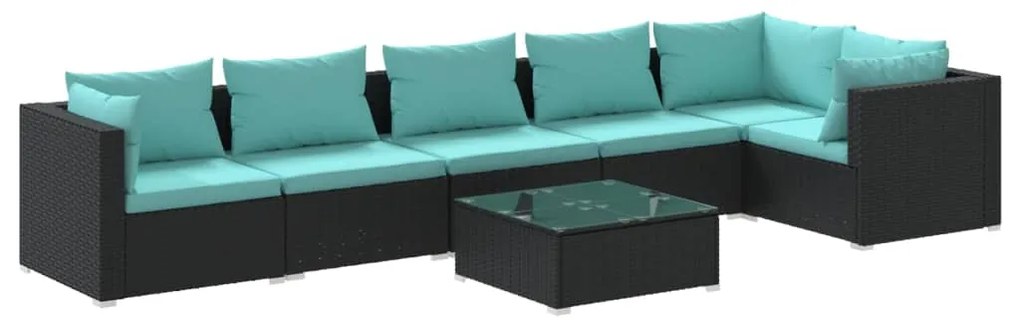 Set Divani da Giardino 7 pz con Cuscini in Polyrattan Nero