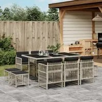 Set Pranzo Giardino 11pz con Cuscini Grigio Chiaro Polyrattan 3210971