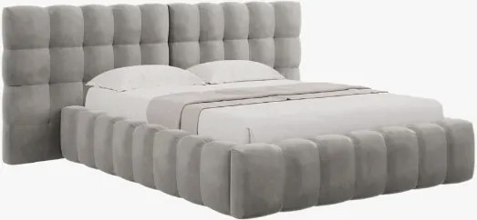 Letto matrimoniale Mamaia in tessuto Bouclé con contenitore e testiera doppia - 140x200 cm