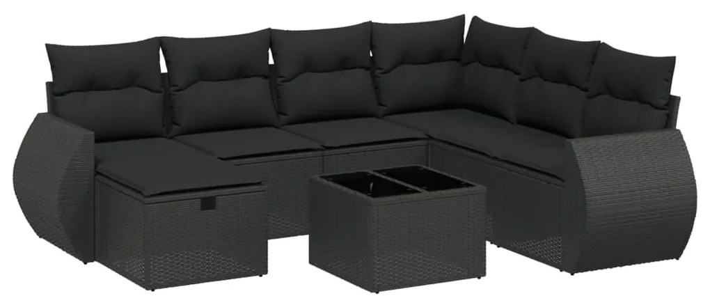 Set divani da giardino con cuscini 8 pz nero in polyrattan