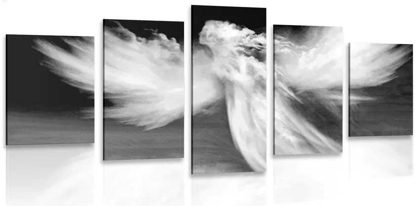 Quadri 5 pezzi – Figura d'angelo tra le nuvole in bianco e nero