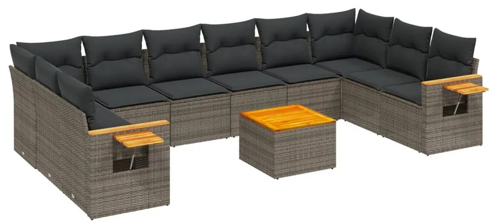 Set Divani da Giardino 11 pz con Cuscini in Polyrattan Grigio