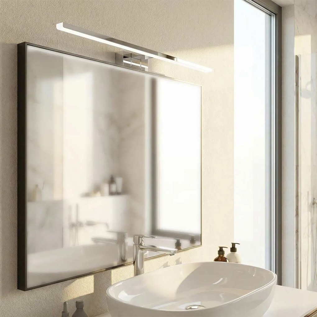 Lampada LED da Specchio 80cm Cromata 15W IP54 Tripla Installazione Colore Bianco Naturale 4.000K