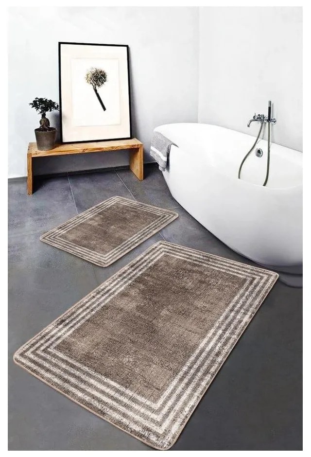 Set di tappetini per il bagno marroni in velluto 2 pz 60x100 cm – Mila Home